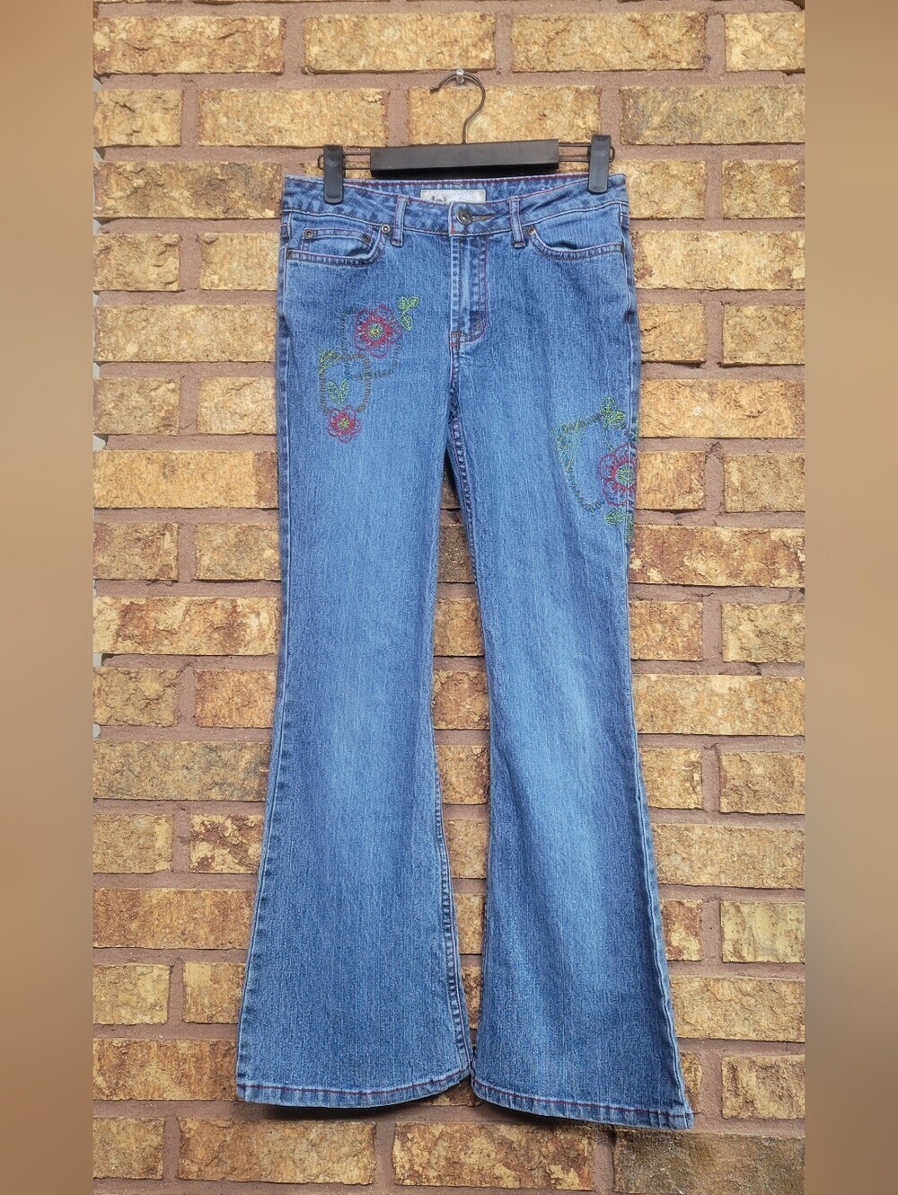 lei Flared Floral Embroidered Denim Jeans Size 12 Stretch